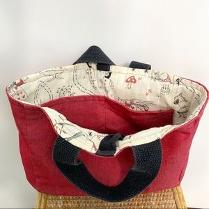 vintage | alice in wonderland lined red mini tote bag